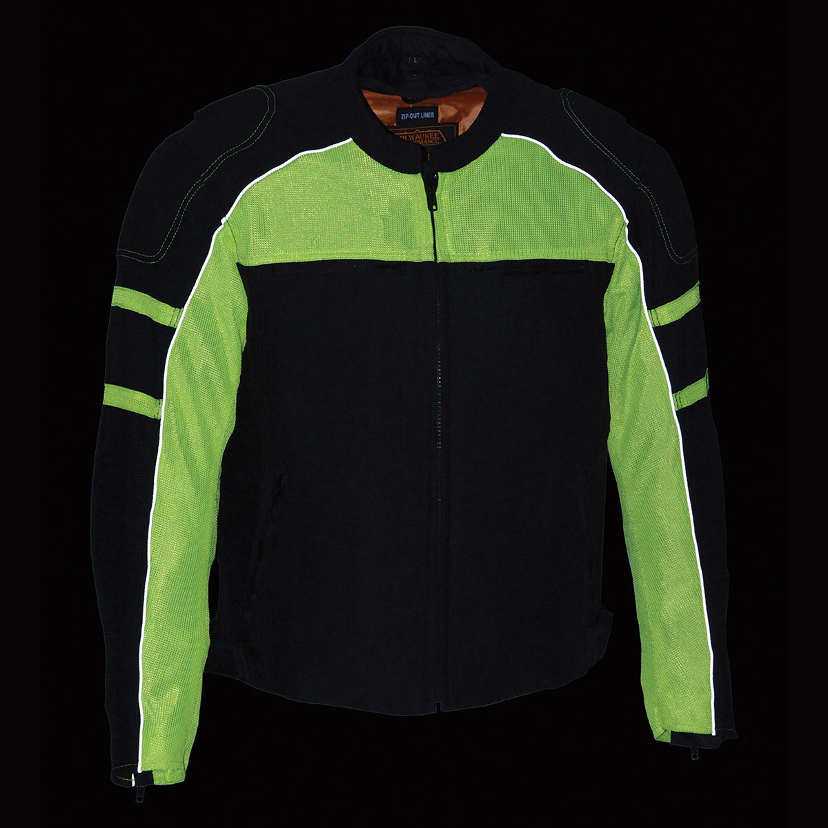 Milwaukee Leather MPM1791 Men's Black and Neon Green Armored Textile Motorcycle Riding Jacket