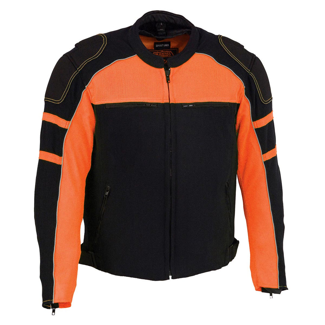 Milwaukee Leather Men's Black and Orange CE Armored All Season Textile Motorcycle Riding Jacket  - MPM1791