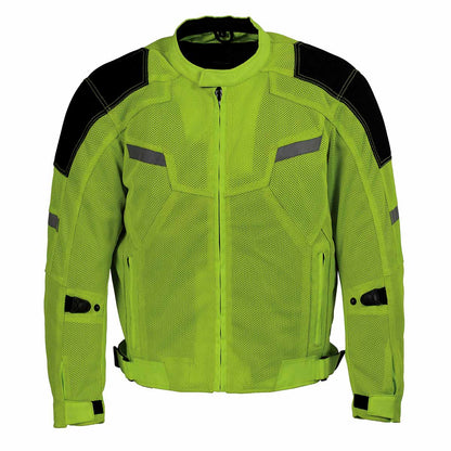 Milwaukee Leather MPM1792 Men's Black and High-Viz Green CE Armored Textile Motorcycle Jacket- All Season Biker Jacket