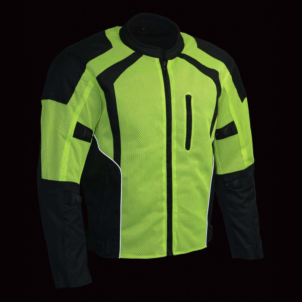 Milwaukee Leather MPM1793 Green High Vis Armored Mesh Motorcycle Jacket for Men - All Season Biker Jacket