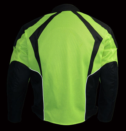 Milwaukee Leather MPM1793 Green High Vis Armored Mesh Motorcycle Jacket for Men - All Season Biker Jacket