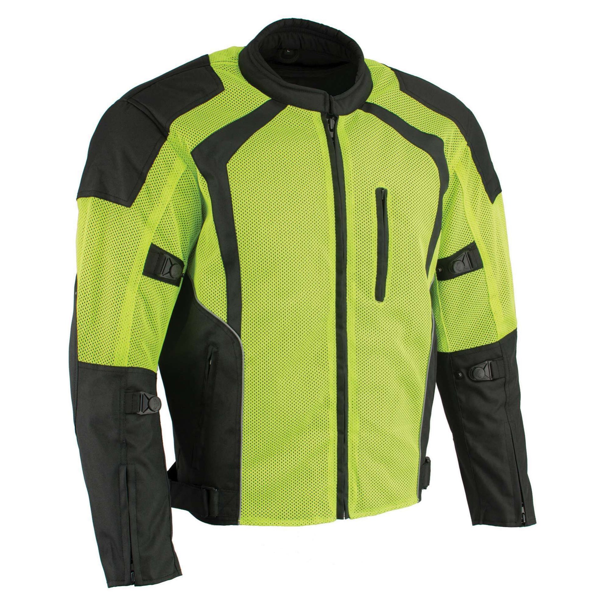 Milwaukee Leather MPM1793 Green High Vis Armored Mesh Motorcycle Jacket for Men - All Season Biker Jacket
