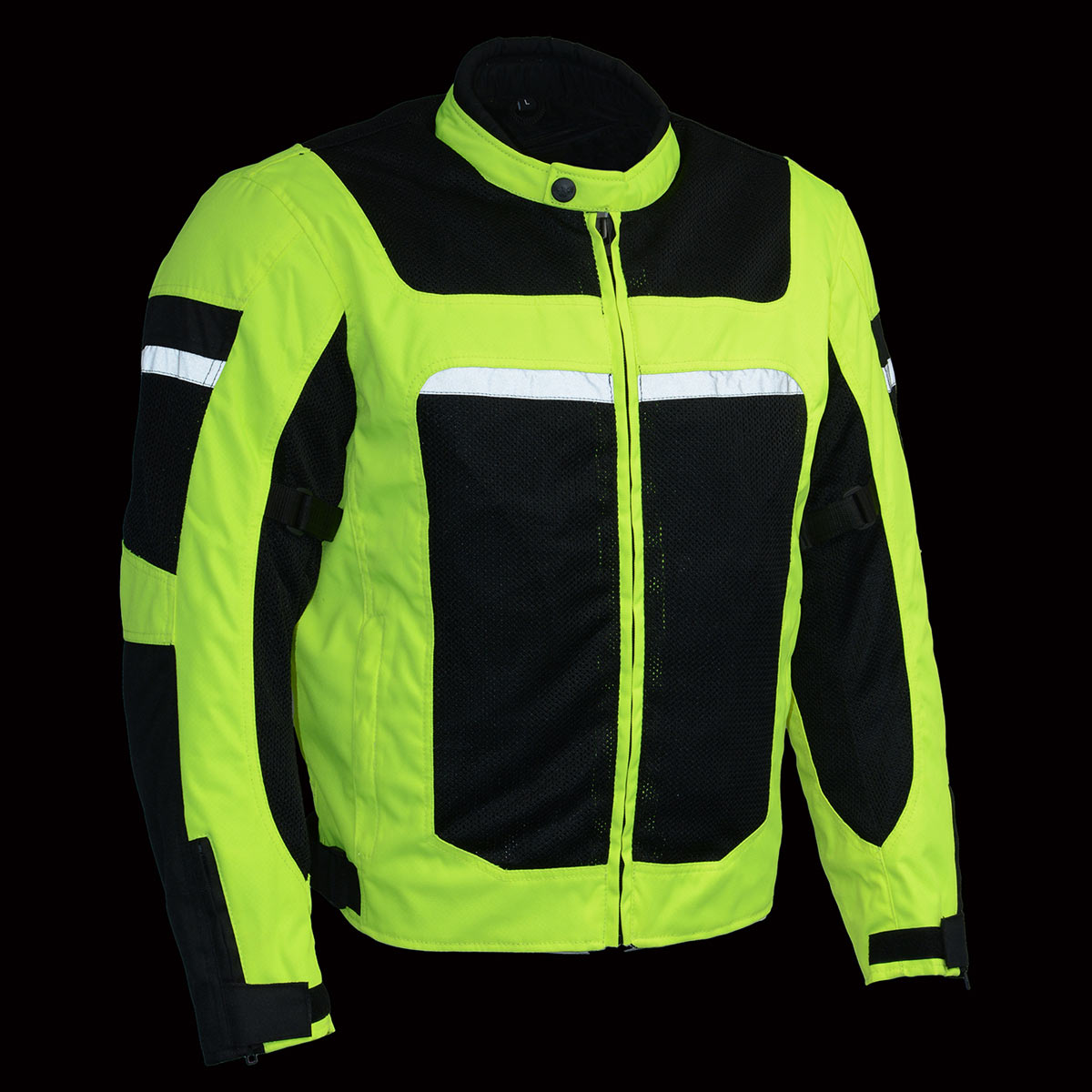 Milwaukee Leather MPM1794 High Vis Green Armored Mesh Racer Jacket with Reflective Piping for Men - All Season Jacket