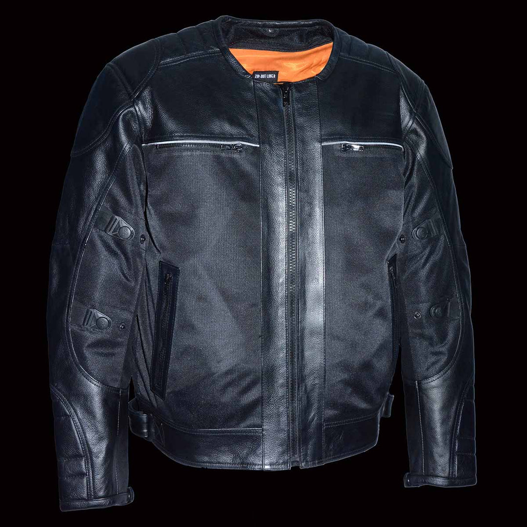 Milwaukee Leather MPM1795 Black Leather with Mesh Armored Racer Motorcycle Jacket for Men - All Seasons