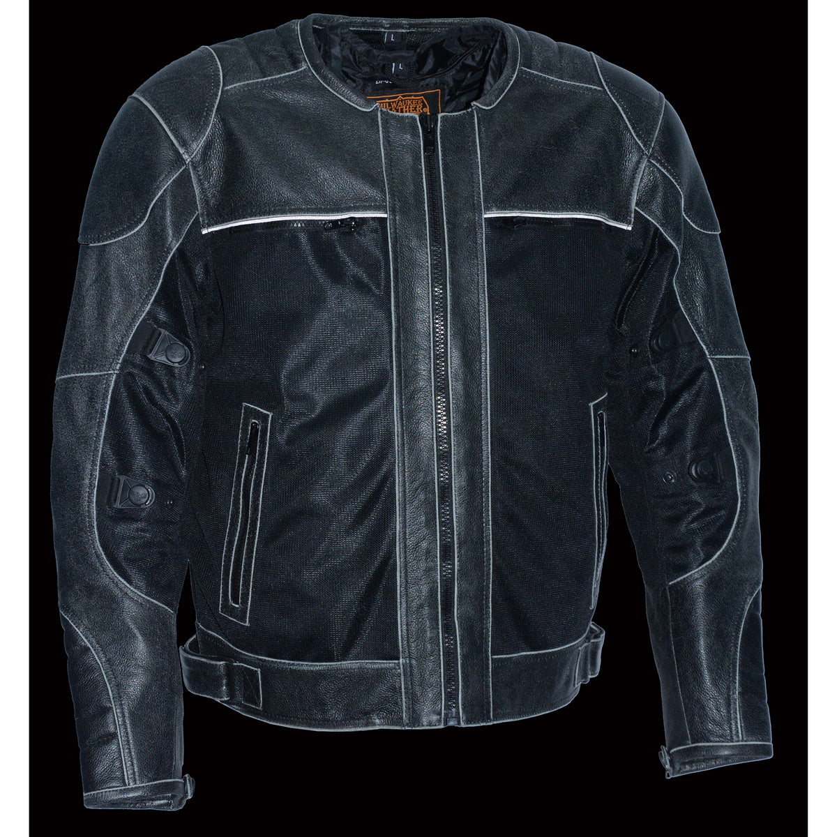 Milwaukee Leather MPM1796 Men's Armored Distressed Grey Leather and Mesh Racer Jacket