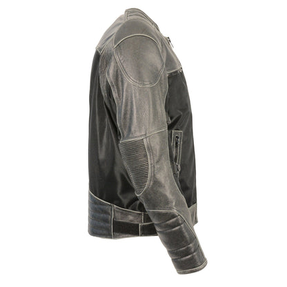 Milwaukee Leather MPM1796 Men's Armored Distressed Grey Leather and Mesh Racer Jacket