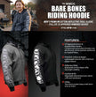 Milwaukee Leather Men's Bare Bones Charcoal Reflective Skull CE Armored Riding Hoodie, Shoulder and Elbow Armor - MPM1799