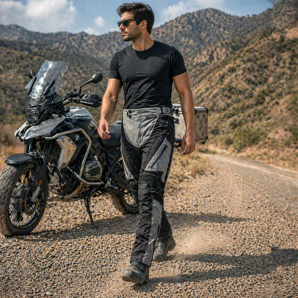 Milwaukee Leather MPM5730 Men's Black and Grey Tri-Tex Fabric Motorcycle Rider Pants w/ CE Armor Protection