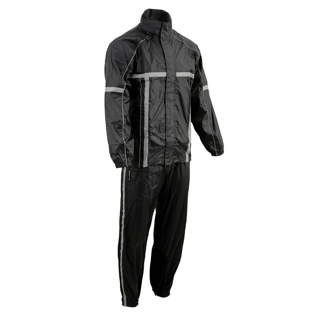 motorcycle rain gear Milwaukee Leather MPM9510 Men's Black Water-Resistant Motorcycle Rain Suit with Hi Vis Reflective Tape