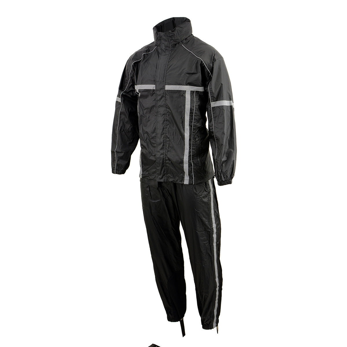 Milwaukee Leather MPM9510 Men's Black Water-Resistant Motorcycle Rain Suit with Hi Vis Reflective Tape