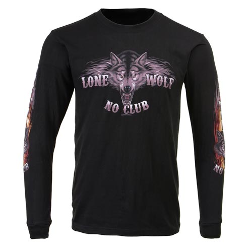 Milwaukee Leather MPMH117001 Men's 'Lone Wolf No Club' Biker Long Sleeve T-Shirt - 2X-Large