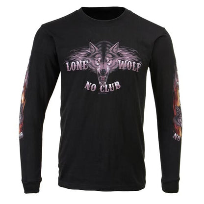 Milwaukee Leather MPMH117001 Men's 'Lone Wolf No Club' Biker Long Sleeve T-Shirt - X-Large