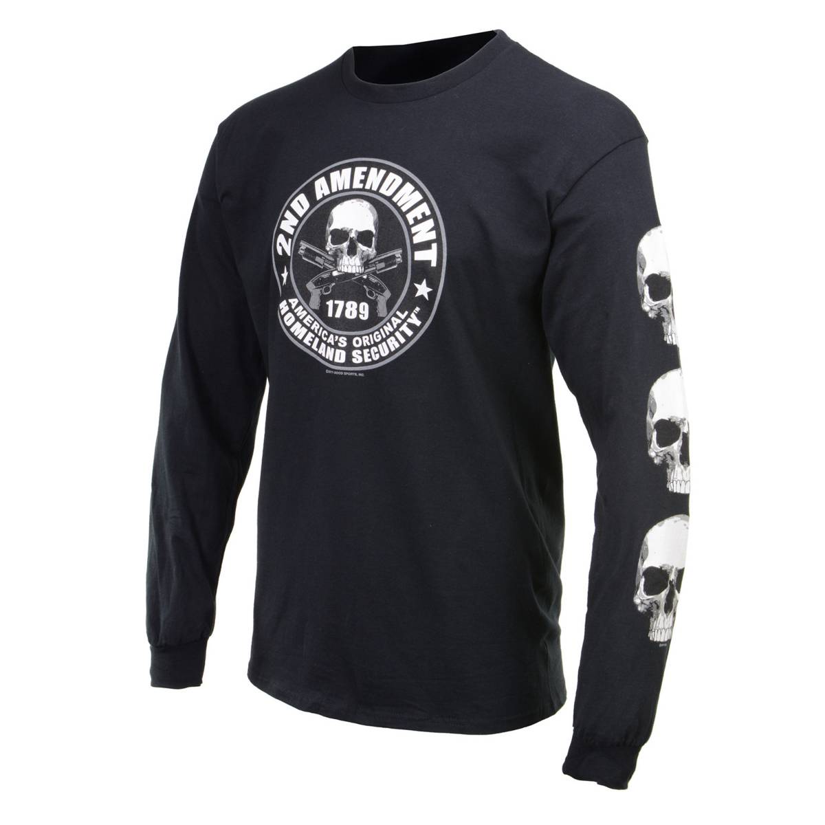 Milwaukee Leather MPMH117003 Men's '2nd Amendment America's Original Homeland Security' Long Sleeve Black T-Shirt - 2X-Large