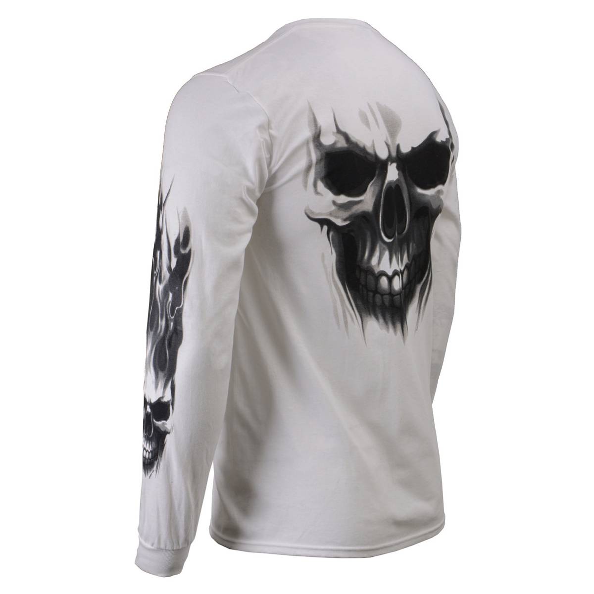 Milwaukee Leather MPMH117004 Men's 'Ghost Skull' White Long Sleeve Printed T-Shirt - 2X-Large