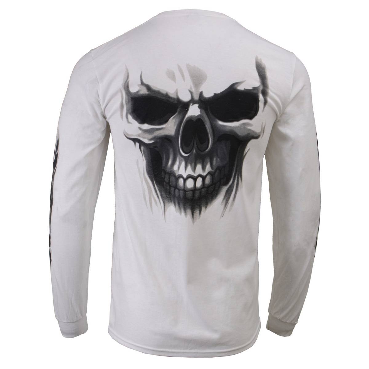 Milwaukee Leather MPMH117004 Men's 'Ghost Skull' White Long Sleeve Printed T-Shirt - Large