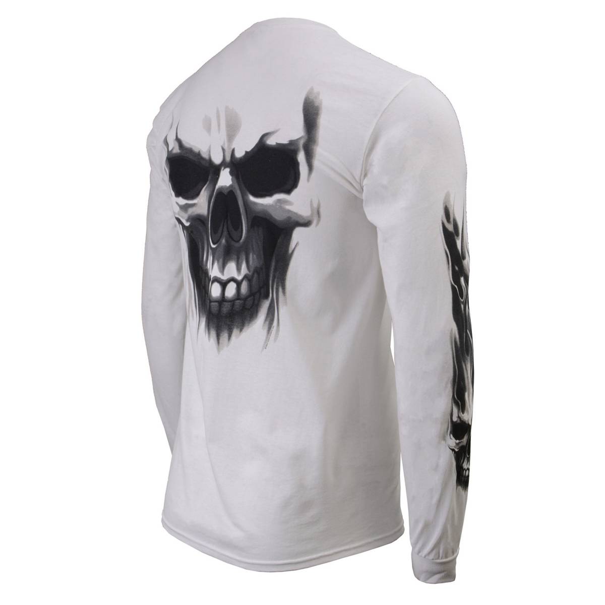 Milwaukee Leather MPMH117004 Men's 'Ghost Skull' White Long Sleeve Printed T-Shirt - 2X-Large