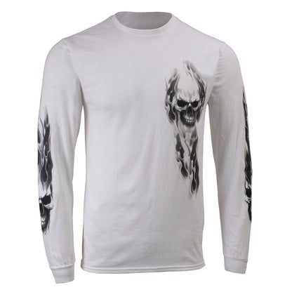 Milwaukee Leather MPMH117004 Men's 'Ghost Skull' White Long Sleeve Printed T-Shirt - X-Large