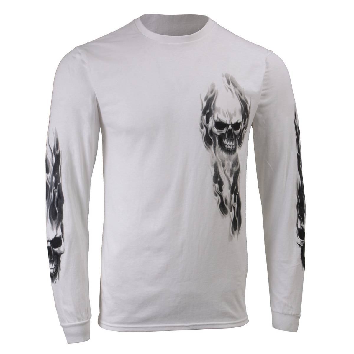 Milwaukee Leather MPMH117004 Men's 'Ghost Skull' White Long Sleeve Printed T-Shirt - Medium