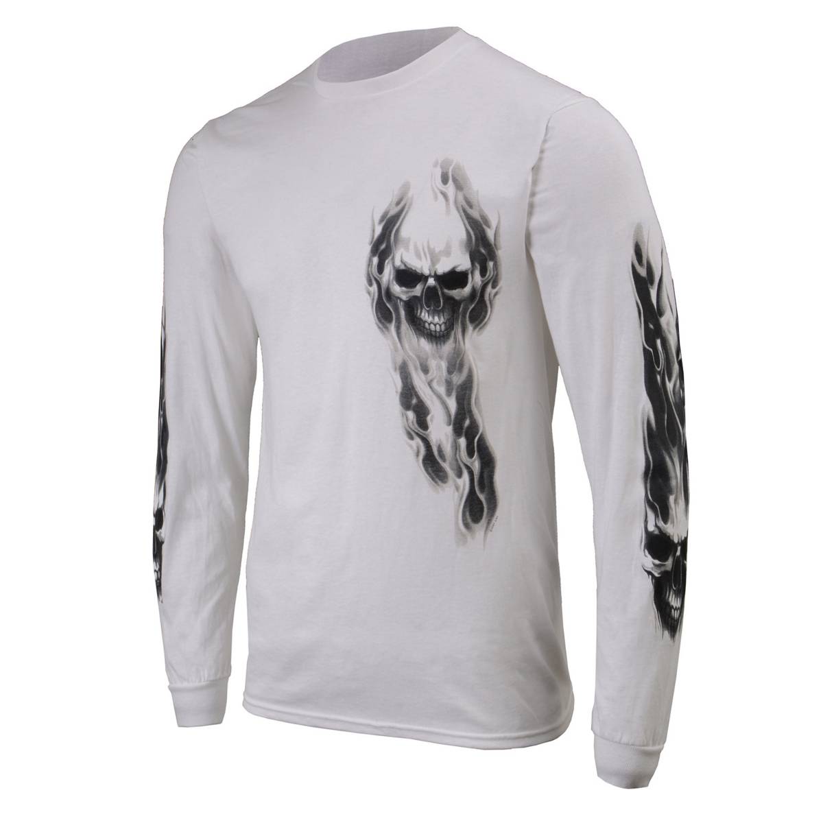 Milwaukee Leather MPMH117004 Men's 'Ghost Skull' White Long Sleeve Printed T-Shirt - Large