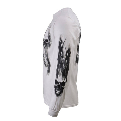 Milwaukee Leather MPMH117004 Men's 'Ghost Skull' White Long Sleeve Printed T-Shirt - Medium