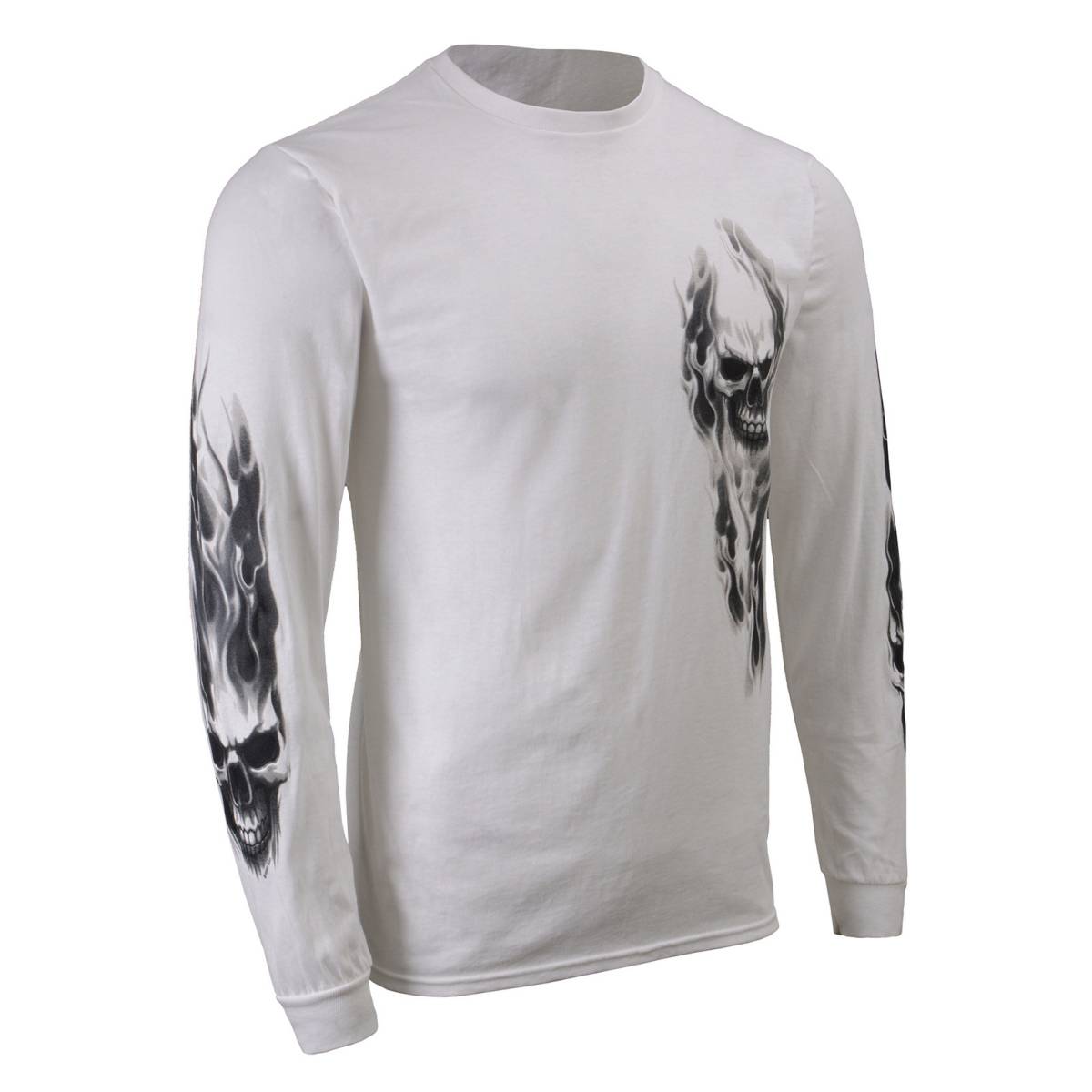 Milwaukee Leather MPMH117004 Men's 'Ghost Skull' White Long Sleeve Printed T-Shirt - Large