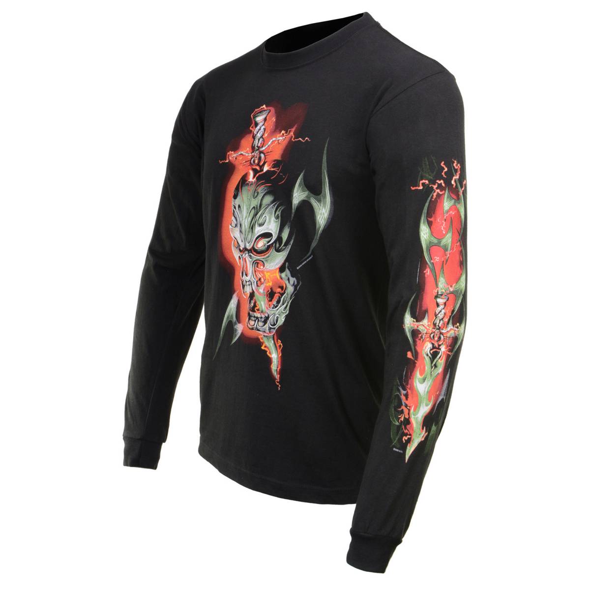 Milwaukee Leather MPMH117005 Men’s ‘Electric Skull’ Long Sleeve Black T-Shirt - 2X-Large