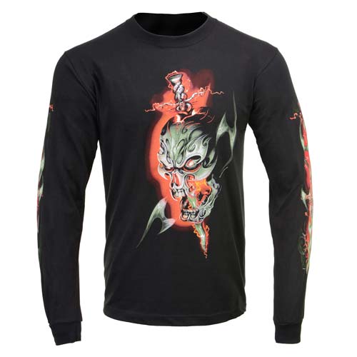 Milwaukee Leather MPMH117005 Men’s ‘Electric Skull’ Long Sleeve Black T-Shirt - Large