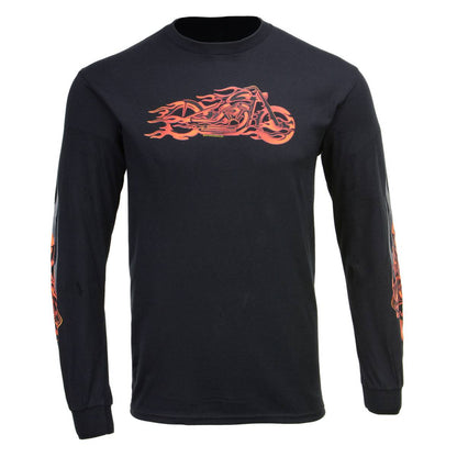 Milwaukee Leather MPMH117007 Men’s ‘Fire Bobber’ Long Sleeve Black T-Shirt - Large