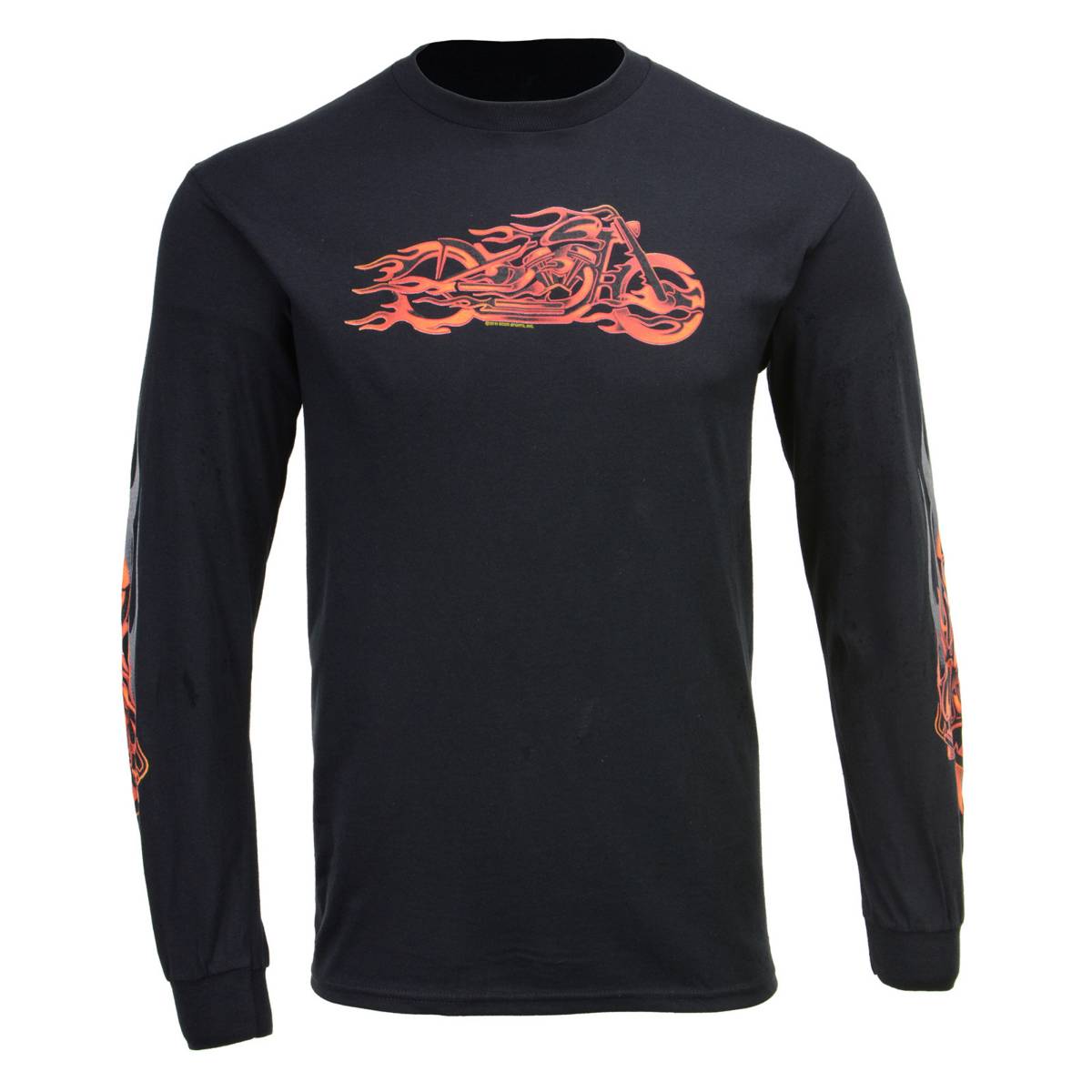 Milwaukee Leather MPMH117007 Men’s ‘Fire Bobber’ Long Sleeve Black T-Shirt - 2X-Large