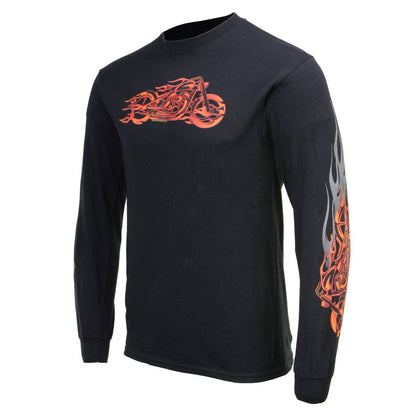 Milwaukee Leather MPMH117007 Men’s ‘Fire Bobber’ Long Sleeve Black T-Shirt - Large