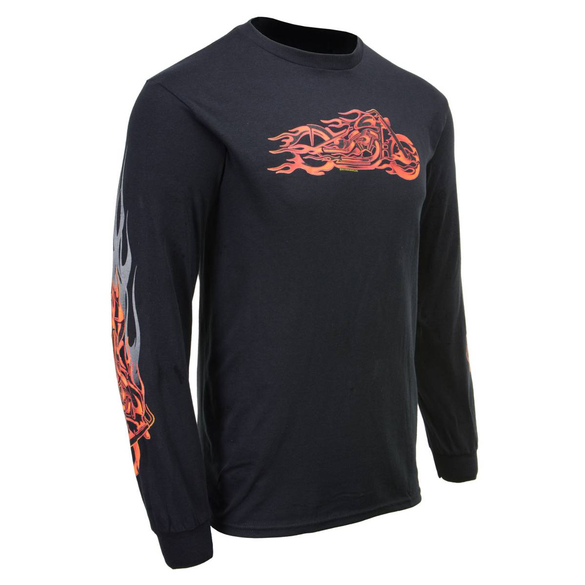 Milwaukee Leather MPMH117007 Men’s ‘Fire Bobber’ Long Sleeve Black T-Shirt - X-Large