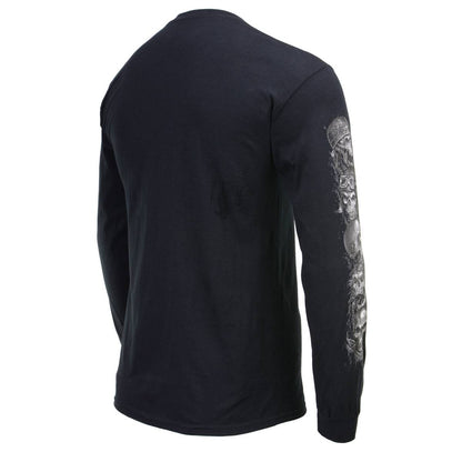 Milwaukee Leather MPMH117008 Men’s ‘Five Skulls’ Long Sleeve Black T-Shirt - 2X-Large