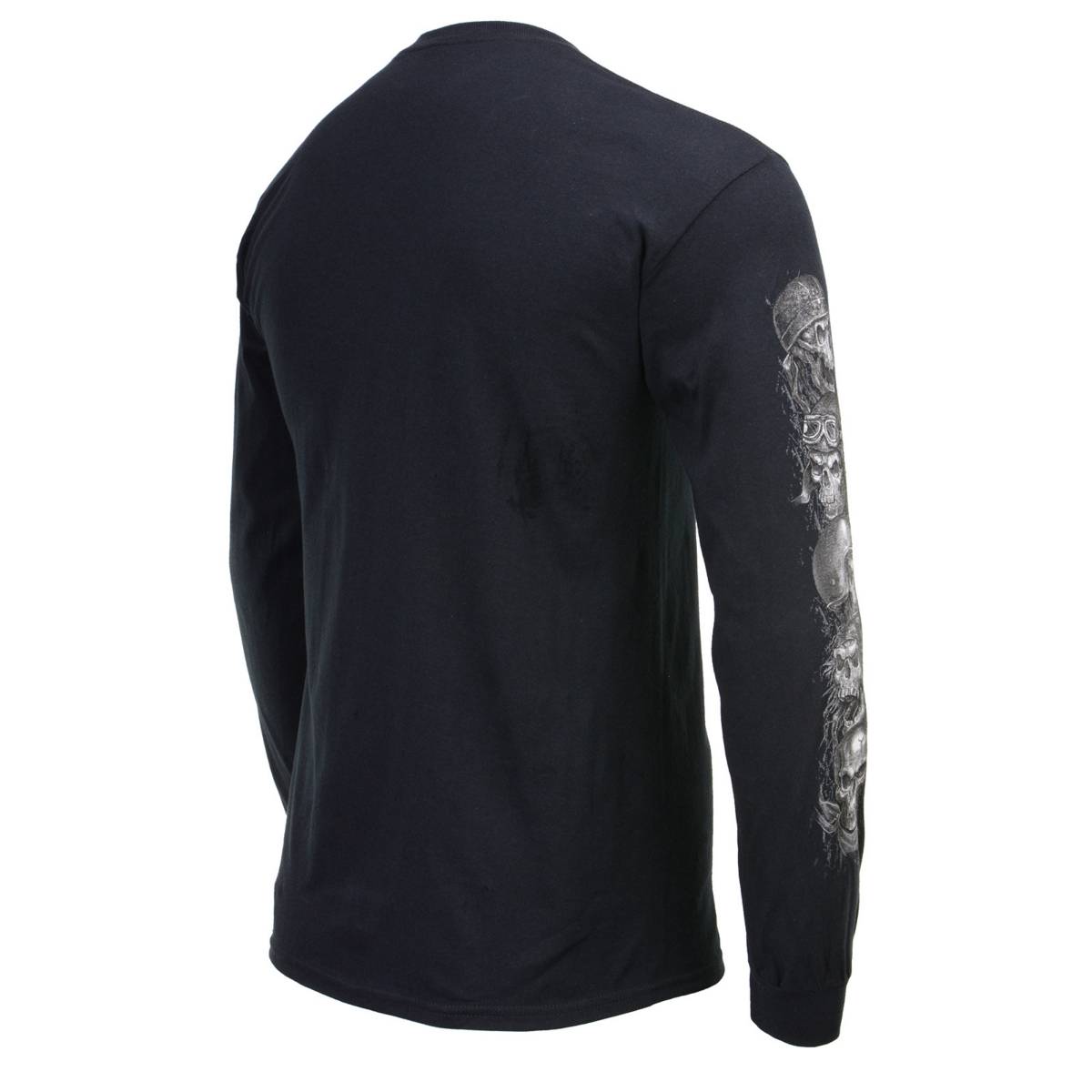 Milwaukee Leather MPMH117008 Men’s ‘Five Skulls’ Long Sleeve Black T-Shirt - Medium