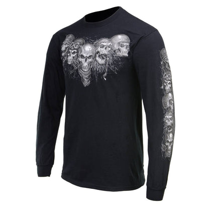 Milwaukee Leather MPMH117008 Men’s ‘Five Skulls’ Long Sleeve Black T-Shirt - 2X-Large