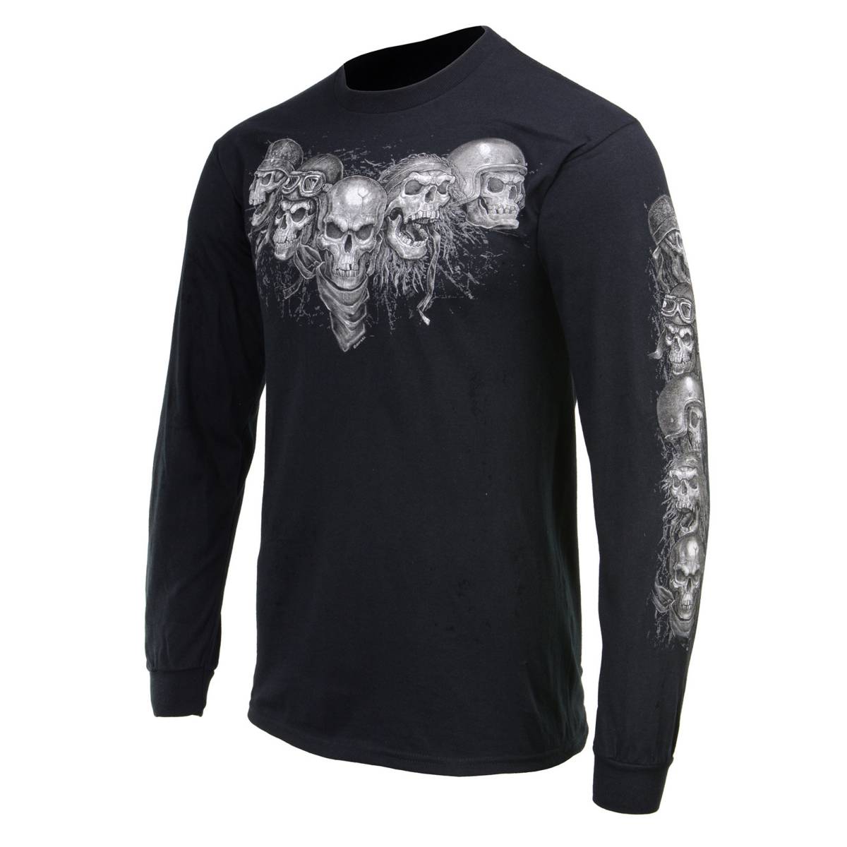 Milwaukee Leather MPMH117008 Men’s ‘Five Skulls’ Long Sleeve Black T-Shirt - Large