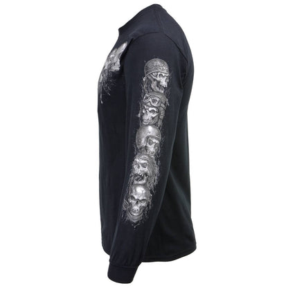 Milwaukee Leather MPMH117008 Men’s ‘Five Skulls’ Long Sleeve Black T-Shirt - 2X-Large