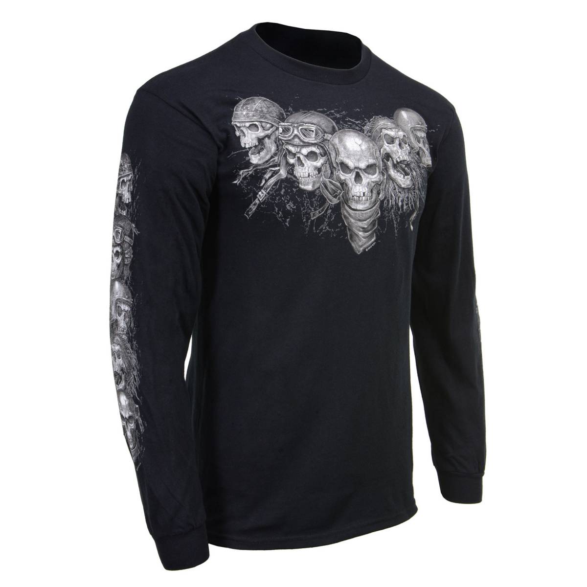 Milwaukee Leather MPMH117008 Men’s ‘Five Skulls’ Long Sleeve Black T-Shirt - Medium