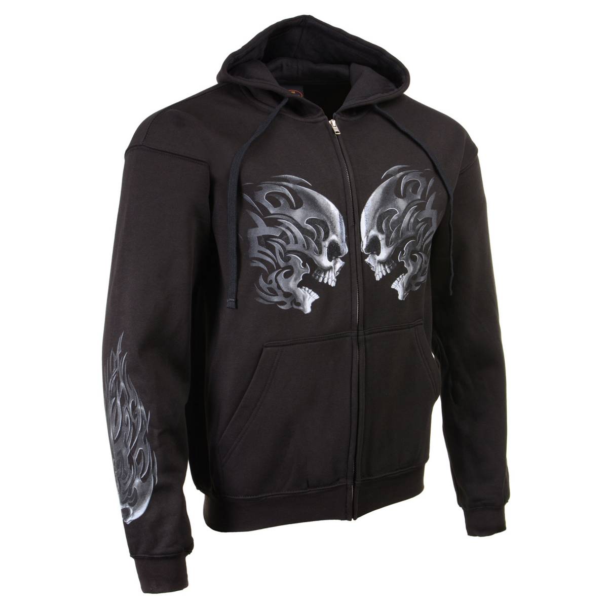 Milwaukee Leather MPMH118001 Men’s ‘Head Butt Skulls’ Black Hoodie with Zipper Closure - Large