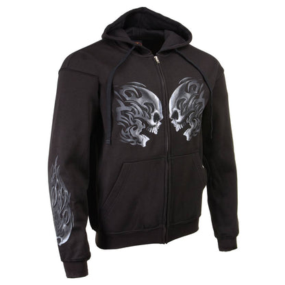 Milwaukee Leather MPMH118001 Men’s ‘Head Butt Skulls’ Black Hoodie with Zipper Closure - X-Large