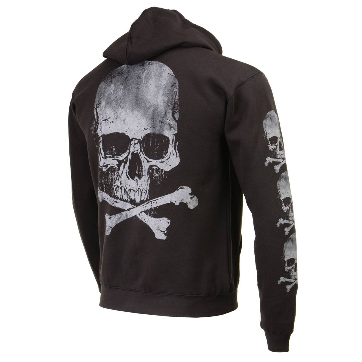 Milwaukee Leather MPMH118003 Men’s ‘Skull and Crossbones’ Black Hoodie with Zipper Closure - Large