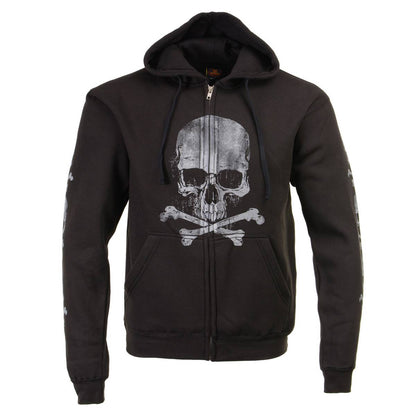 Milwaukee Leather MPMH118003 Men’s ‘Skull and Crossbones’ Black Hoodie with Zipper Closure - X-Large