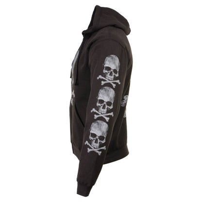 Milwaukee Leather MPMH118003 Men’s ‘Skull and Crossbones’ Black Hoodie with Zipper Closure - X-Large