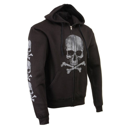 Milwaukee Leather MPMH118003 Men’s ‘Skull and Crossbones’ Black Hoodie with Zipper Closure - Large