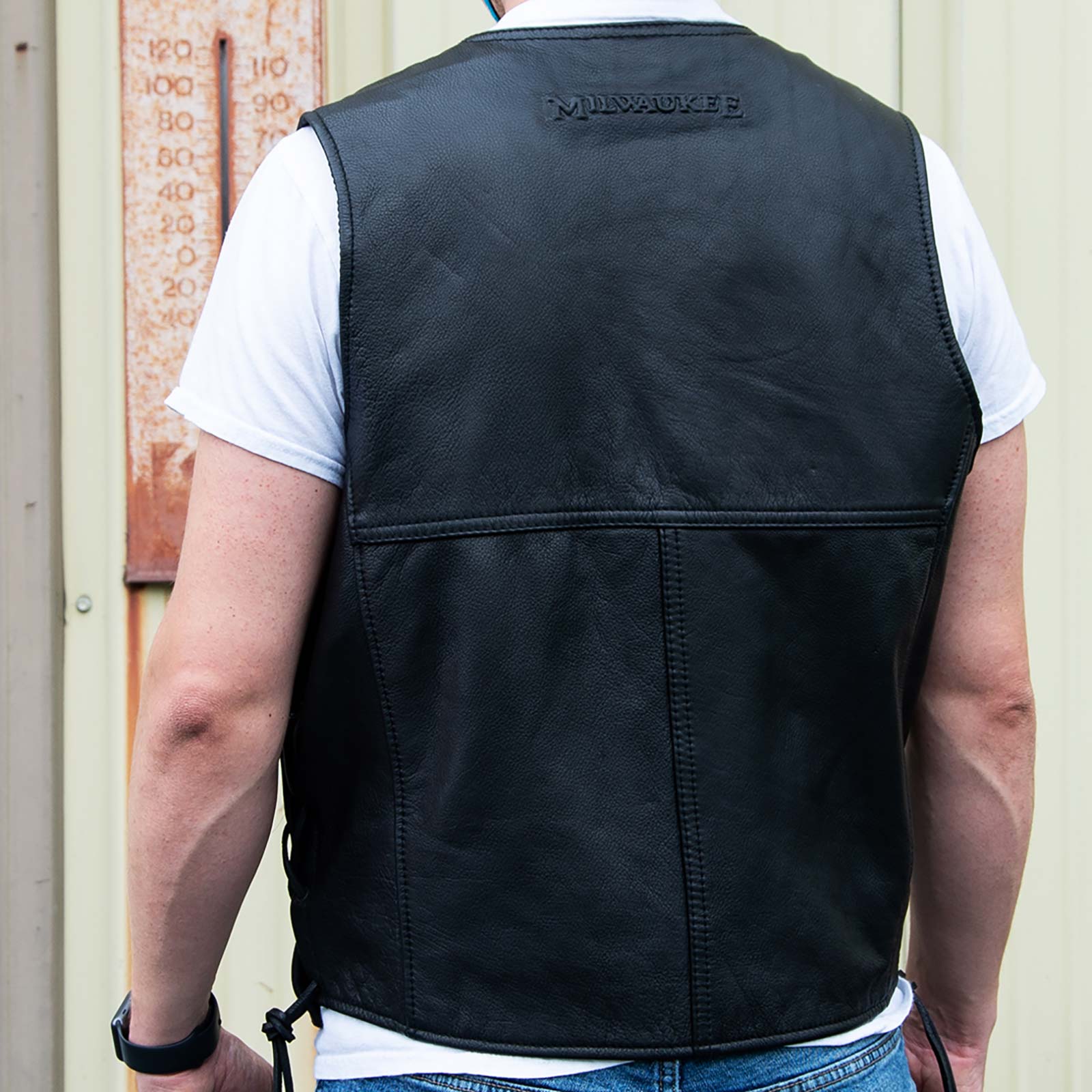 Milwaukee Motorcycle Clothing Company MV3020 Men's Black Leather Side Laced Motorcycle Vest