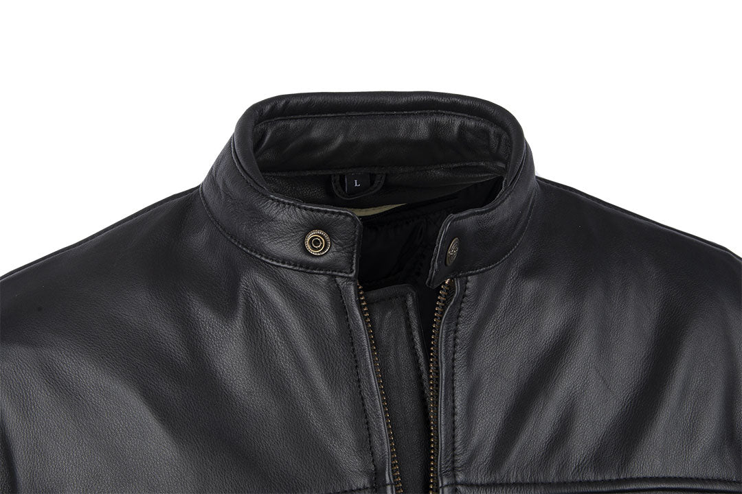 Milwaukee Motorcycle Clothing Company MV5020 Men's Black Motorcycle Leather Jacket with Scotter Collar