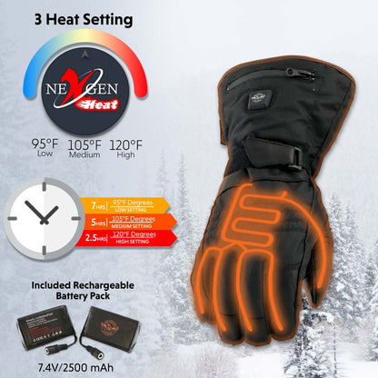 Nexgen Heat NXG17501SET Men’s Heated Gloves for Winter Black Leather and Textile Motorcycle Glove w/Battery and Harness Wire