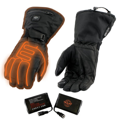 Nexgen Heat NXG17501SET Men’s Black Leather and Textile Heated Motorcycle Gloves w/Battery and Harness Wire