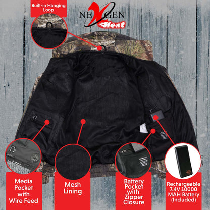 Nexgen Heat NXL2776SET Women’s Heated Zipper Camouflaged Hoodie Warming Camo Hoodie for Hunting w/ Battery Pack