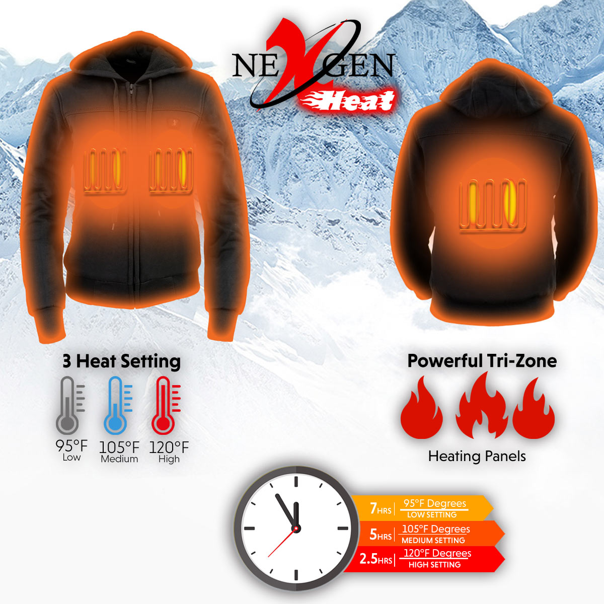 Nexgen Heat Women’s Black Heated Hoodie Jacket, – Front Zipper Insulated Thermal Wear - NXL2713