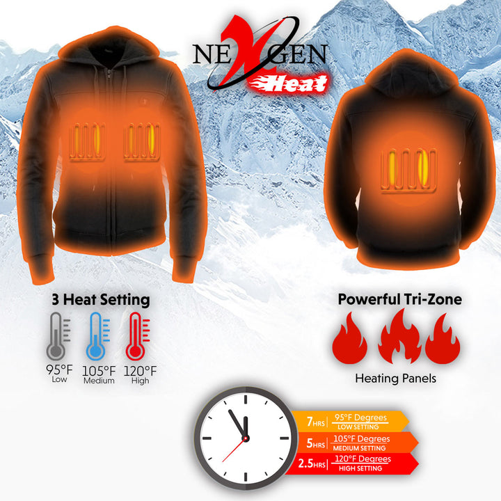 Nexgen Heat Women’s Black Heated Hoodie Jacket, – Front Zipper Insulated Thermal Wear - NXL2713